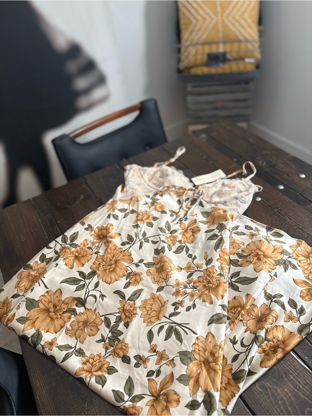 Thirty/ Thirty LAFloral Cream Slip Dress with Mustard Yellow Blooms